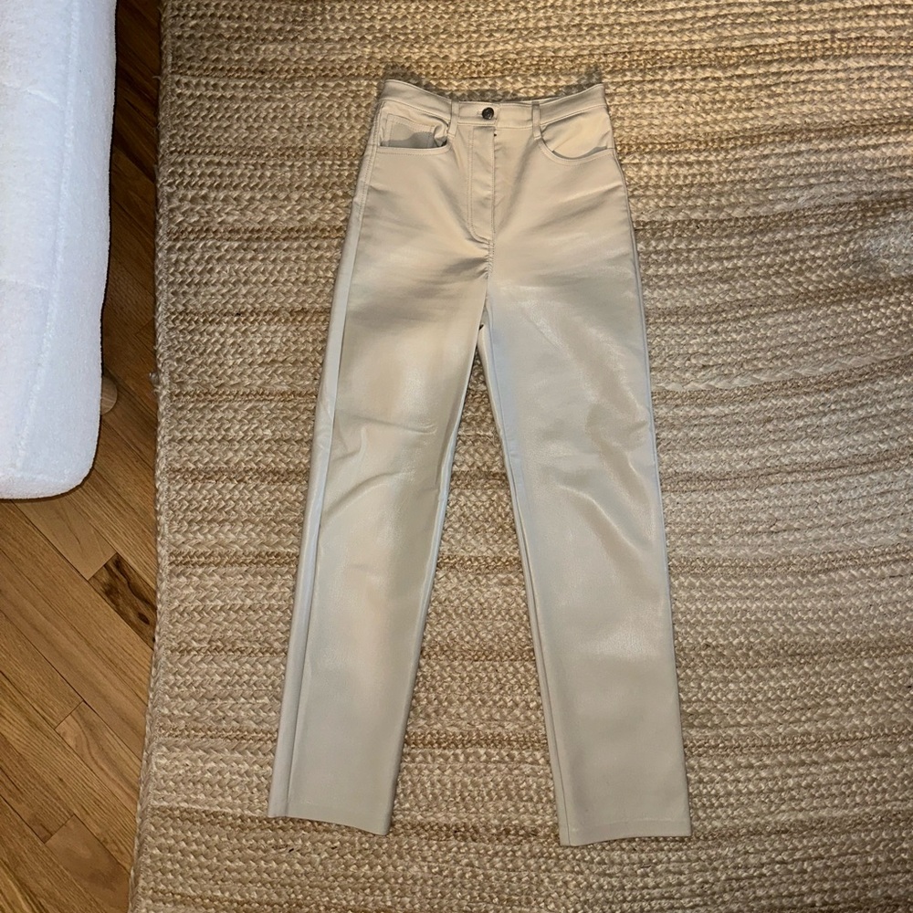 White Cream Leather Melina Pants Wilfred Aritzia Size 2 High Waisted
